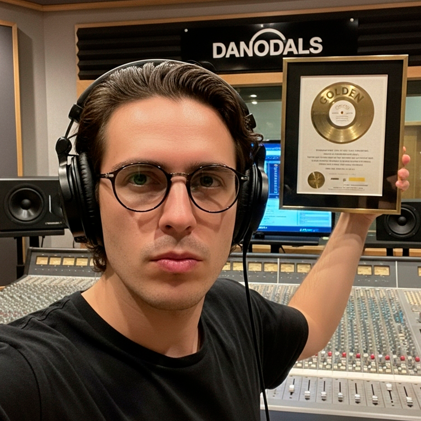 DANODALS in the studio with a gold record
